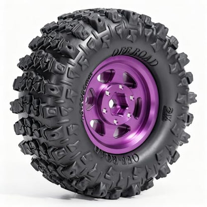 1.3” Aluminum Beadlock Wheels & Mud Terrain Tires Set for 1/18 1/24, -7.6mm Offset RC Crawler Car Fits TRX4M, Axial SCX24 AX24, Redcat Ascent-18, FCX24, 66 x 26mm, Pre-Assembled, 4 pcs Purple - color: Purple