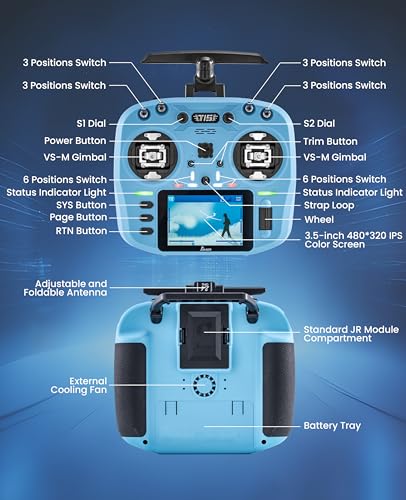 Jumper T15 2.4GHz ELRS Radio Transmitter with Nano Receiver,VS-M Hall Gimbal EdgeTX IPS Color Touchscreen Controller for FPV Drone/Fixed-Wing/Helicopter/Multirotor/RC Car Boat,Mode 2 (Blue)