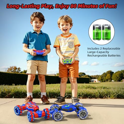VisionX RC Stunt Car, 4WD 360° Rotating Gesture Sensing Remote Control | Outdoor Cars Toys for Ages 6-12, Double‑Sided with Lights, Music & Spray, 2 Replaceable Batteries - color: Red-spider