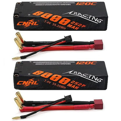 CNHL 8000mAh 2S Lipo Battery 7.4V 120C Deans Plug Hard Case (2 Packs) | Delivers extended bashing runtime with instant punch through grass, dirt, and jump landings for 1/10 and 1/8 RC trucks.