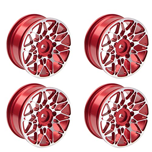 ShareGoo Metal Wheel Rims RC 12mm Hex Hubs 1/10 RC Drift On-Road Racing Touring Wheel Rim Compatible with HSP Tamiya Kyosho RedCat Sakura WLtoys Universal 1/10 RC Scales (Red) - color: Red