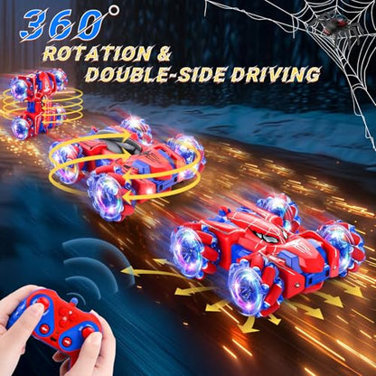 Spider Remote Control Car Headlight Double Sided Off-Road 360° Rotating Car | 2.4Ghz Rechargeable RC Stunt Car 4WD RC Drift Stunt Car for Boys Indoor Outdoor Toys 4-6 5-7 8-13 - color: Single Control Red