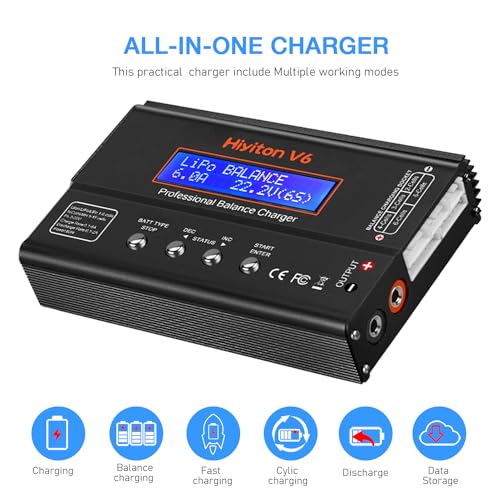 Lipo Battery Charger, 1S-6S Balanced Charger Discharger, 1-6S Lipo Li-ion NiMH NiCD Li-Fe Battery with Tamiya XT60 Deans Futaba Connector - color: black