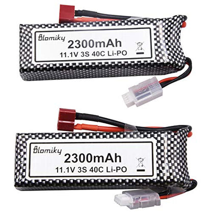 Blomiky 2 Pack 11.1V 3S 2200mAh 24.42Wh Li-Polymer Rechargeable Battery with T Plug and USB Cable for RC Truck Airplane Drone 11.1V 2200mAh T