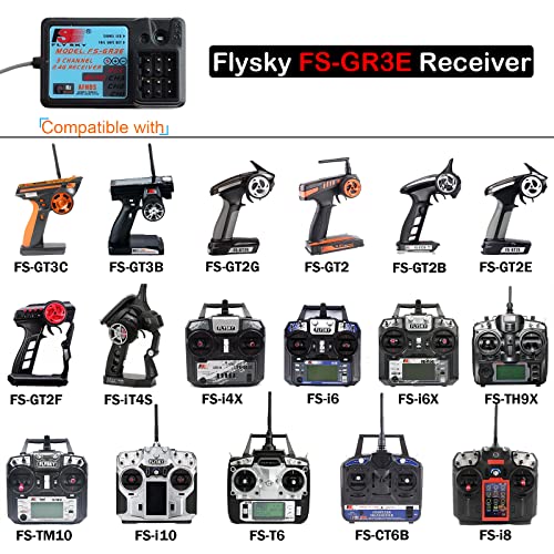 Flysky 2PCS FS-GR3E Receiver, Waterproof 3 Channel 2.4G Frequency DC 5V Receiver for FS-GT2 FS-GT2B FS-GT3B FS-GT3C FZ-IT4S RC Car Boat Transmitter Geekstory