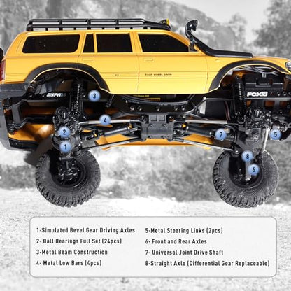 FMS 1/18 FCX18S Toyota Land Cruiser LC80 S Officially Licensed RC Crawler, 4WD RC Rock Truck, 2.4Ghz with 900mAh Battery&LED Lights, Hobby Grade Off-Road RC truck, Remote Control Car for Adults Yellow - color: Yellow