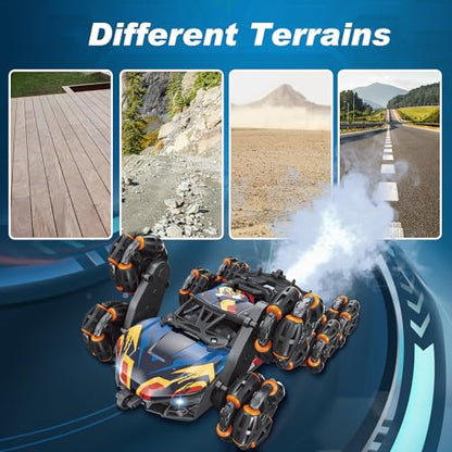 Cool 8 Wheels Hand Controlled rc Stunt Car Toys, Gesture Sensing Remote Control Cars for Boys Age 6 7 8-12 13 14 Year Old, Birthday Gifts Ideas for Kids - color: Black, Blue