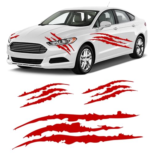 3-Pack Vinyl Claw Mark Decals | Hood, Headlight & Body Scratch Stripe Stickers for Car, Truck, SUV, Motorcycle (Red) - color: Red