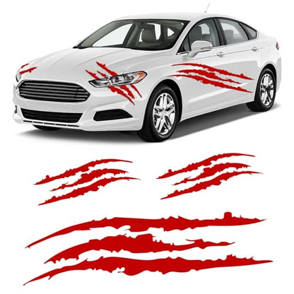 3-Pack Vinyl Claw Mark Decals | Hood, Headlight & Body Scratch Stripe Stickers for Car, Truck, SUV, Motorcycle (Red) - color: Red