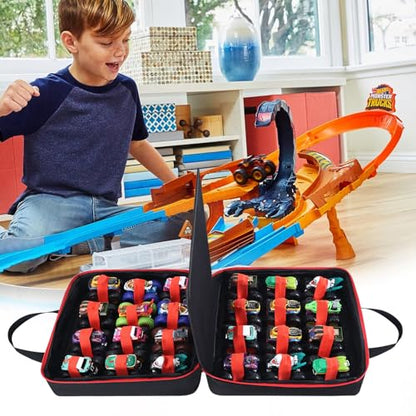 Carrying Case for 24 Monster Jam Trucks, Kids Toy Truck Storage Compatible with 24 Monster Jam Trucks, Holding for 1:64 Scale Monster Jam Trucks (Red) - color: Black