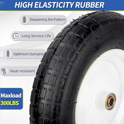 Wheelbarrow Rubber Tire, 14-inch Pneumatic Wheel, 3"-6" Centered Hub, 5/8" & 3/4" Ball Bearings, Replacement 4.80/4.00-8, 3.50/2.50-8, 4.00-6, 4.00-8 Wheelbarrow Wheels | 5/8" & 3/4" Ball Bearings, 3"-6" Centered Hub, Replacement for Garden Wagon Cart - s