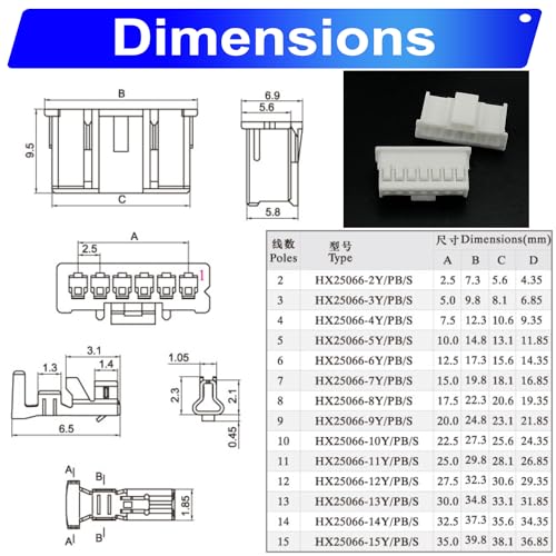 JST 2.54mm Connector with 22AWG Pre-Crimped Wire Kit, JST XA 2.54 2.54MM 2Pin 3Pin 4Pin 5Pin 6Pin 7Pin 8Pin 9Pin 10Pin Housing with 22AWG Wires for PCB Board & Electronics (JTS-2.5-XA) - size: 2.5MM-XA