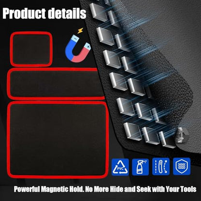 3-Piece Magnetic Tool Set, Flexible Magnetic Mat & Tray Holder with Strong Grip, Non-Slip PVC Organizer for Screws, Wrenches, Garage Workshop & Auto Repair Tools(12.5x9.6/12.5x4.1/4.6x4.6in)
