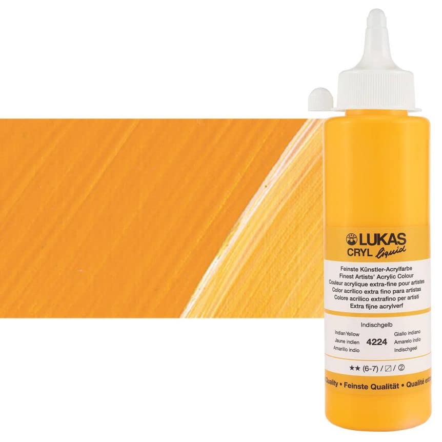 Lukas Cryl Liquid Soft Body Acrylic Paints for Painting - Professional Low Viscosity - 250 ml Bottle Indian Yellow - color: Indian Yellow