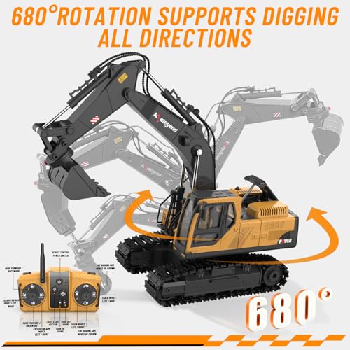 3 in 1 Remote Control Excavator Toy 14 Channel RC Excavator Toy for Boys 3-12 with Bucket/Claw/Drill 2.4GHz Full Functional Construction Vehicles Toys Gift for 6 7 8 9 10 Years Old Kids Boys - size: Small