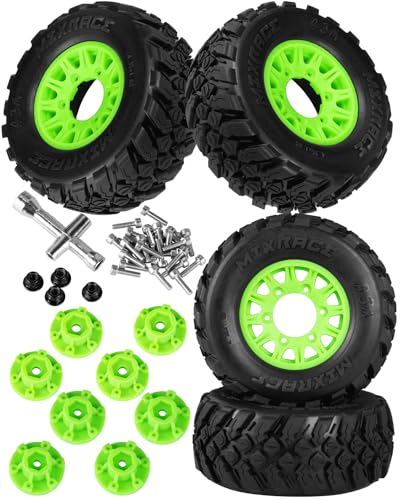 RC 12mm/14mm Hex RC Wheels and Tires for 1/10 Slash 2WD 4×4 4wd,Senton Axia1 Red cat Rc 4wd,Rc Truck Tires Snow Tires Desert Tires,4PCS,Green - color: Green(4pcs)