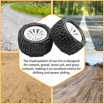 Pre-Glued 1/16 & 1/18 RC Monster Truck Tires, Soft Rubber Tire and Nylon Wheels Rims with 12mm hex Compatible with ARRMA 1/18 Granite/Typhon Grom, WLtoys A949, MJX Hyper Go H16 RC Buggy, 4PCS (White) - color: White