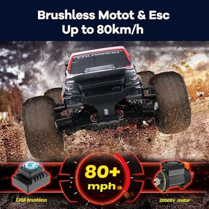 FCXㅤ FMS FMT10S 1/10 Chevrolet Colorado S Brushless RC Truck, 4WD Off-Road Crawler with Metal Chassis, Waterproof ESC, Hobby Grade Remote Control Car for Adults (Black and Red)