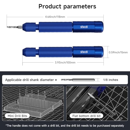 stedi Manual Pin Vise Hand Drill, Premium Hobby Model Making Tools | Ultra-Precision Dual Bearing Hand Drill for Gundam, Miniature Military Model, 3D Resin Parts, Blue - color: Blue Handle (Handle Only)