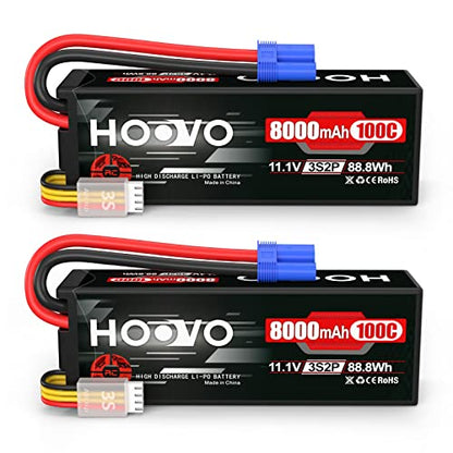 HOOVO 3S 11.1V Lipo Battery 8000mAh 100C RC Battery EC5 Connector(2 Pack) | Hard Case, for RC 1/8 1/10 Scale Vehicles Car RC Truggy Truck Airplane Helicopter Boat