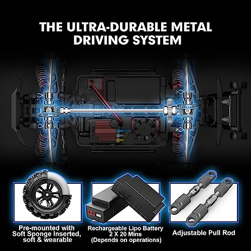 HYPER GO H16BM 1/16 RTR Brushless High Speed Electric 4X4 Off-Road Fast RC Car, Max 42mph, RC Truck, Remote Control, 2 Lipo Batteries for Adult, Compatible with 3S Lipo