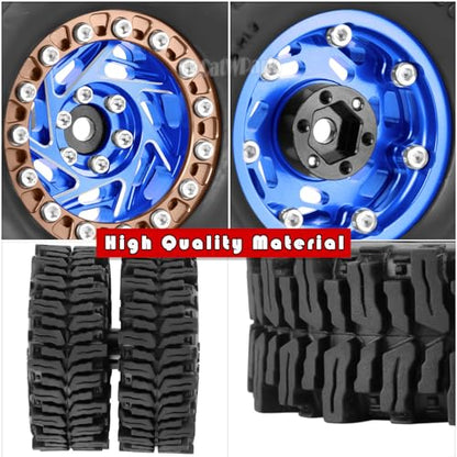 1.3 Dually Beadlock Wheels Tires for RC Crawler Car 1/18 TRX4M Ascent-18,1/24 SCX24 FCX24,RC Off Road Buggy Rally Truck Wheel and Tires,Adjustable Offset Wheels,7mm Hex Rim,Blue Brown - color: Blue Brown - (4pcs 1.3 Beadlock Tires)