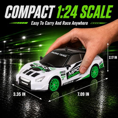 Liberty Imports RC Drift Car 1/24 2.4GHz 4WD Remote Control Sport Racing On-Road Vehicle with LED Light, Batteries and Drift Tires (Style 2) - style: White