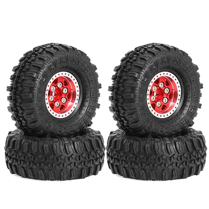 REDSPIDER 1.0 Beadlock Wheels and Crawler Tires 4pcs Aluminum Rim for RC Crawler Axial SCX24 Gladiator Bronco C10 Deadbolt FCX24 (Red) - color: Red