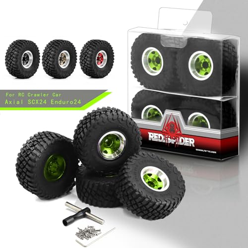 REDSPIDER 1.0 Tires Metal Wheel hub Set（4pcs）， 1.0 Crawler Tires for 1：24 1:18 RC Scale Rock Crawler Car SCX24 FMS FCX24 TRX4M Axial AX24 90081 Gladiator Bronco C10 (Green) - color: Green