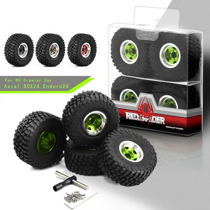 REDSPIDER 1.0 Tires Metal Wheel hub Set（4pcs）， 1.0 Crawler Tires for 1：24 1:18 RC Scale Rock Crawler Car SCX24 FMS FCX24 TRX4M Axial AX24 90081 Gladiator Bronco C10 (Green) - color: Green