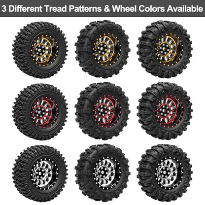 LRFHL 1.3" Beadlock Wheel Tires Aluminum for SCX24 TRX4M, 4PCS, Silver | Upgraded 1.45-inch Wheel, 1/24 SCX24 1/18 TRX4M RC Crawler Car Upgrade - color: Black Tires+ Silver Wheels-2