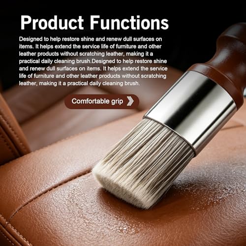 Leather Hair Brush, Soft Bristles Salve Brush for Leather Furniture, Ergonomic Wood Cleaning Brush with Comfortable Handle, Fit for Home Car (Brown)