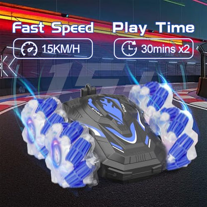 LOOZIX Gesture Sensing RC Stunt Car, Remote Control Car for Boys and Girls | 4WD Remote Control Car, with Lights Music, Bitthday Gifts,Toys For Boys and Girls 6 7 8 9 10 11 12 Years Old - color: Blue