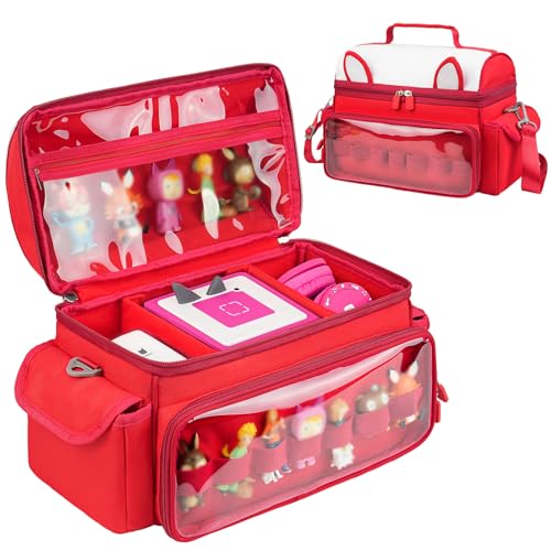 Carrying Case Compatible with Toniebox 2 & 1 Starter Set & Tonies Figures | Cute Storage Bag Fits for Tonies Characters, Headphones & Accessories, Travel Case with Clear Pocket & Speaker Window, Red - color: Red