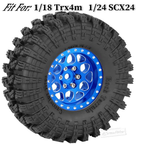1.3" Beadlock Wheel Tires Set for 1/18 1/24 SCX24 TRX4M RC Crawler Car,Alloy RC Wheel Rims Brass Coating Rings All Terrain RC Tires,Navy Blue - color: Navy Blue(4pcs)