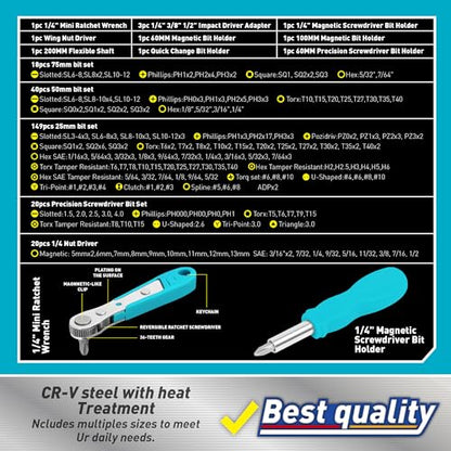 Amartisan 258-Piece Ultimate Screwdriver Bit Set,Chrome Vanadium Steel Driver Bit Set, Security bit set, Includes Bits Holder, Nut Driver, etc (Blue) - style: 258-Piece Ultimate Bit Set (Blue)