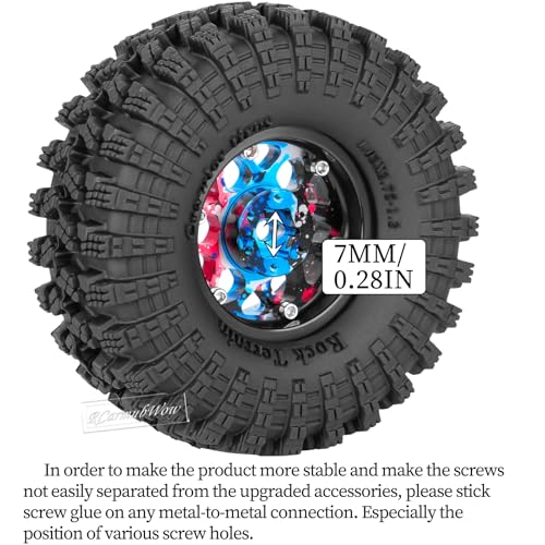 1.3" Beadlock Wheel Tires Set for 1/18 1/24 SCX24 TRX4M RC Crawler Car,Alloy RC Wheel Rims Brass Rings All Terrain RC Tires,Rainbow - color: Rainbow(4pcs)