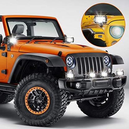 Willpower 2PCS 72W 5 Inch Led Work Light Bar Spot Beam LED Pods Waterproof Triple Row Offroad Driving Lights Fog Work Lamps for Truck Tractor 4x4 Car Boat ATV UTV SUV 4WD - size: 5'' - 72W - Flood