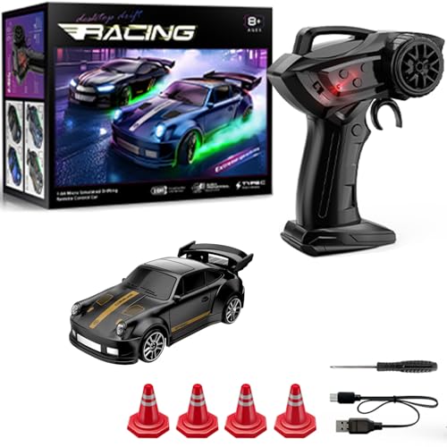 1:64 Scale Mini RC Drift Car with Gyro Full Proportional RTR 2.4Ghz Remote Control with RGB Lights (05-Black) - style: 05-Black