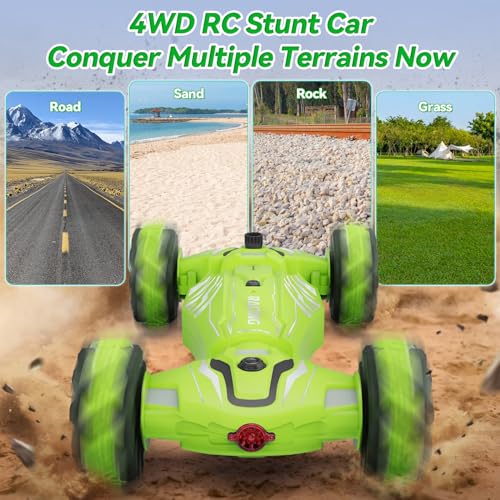 Dysaim Gesture RC Car, Birthday Gifts Toys for Boys 6-12 Year Old, 4WD Remote Control Car 360° Rotate Transform Drift RC Stunt Cars with Lights Music Sprayer, 2.4Ghz Hand Controlled - color: Green