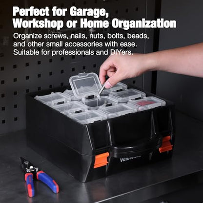 ValueMax Small Parts Organizer Box, Double-Sided Tool Box with 18 Removable Bins, Portable Screw & Parts Storage Case for Nuts, Bolts, and Hardware