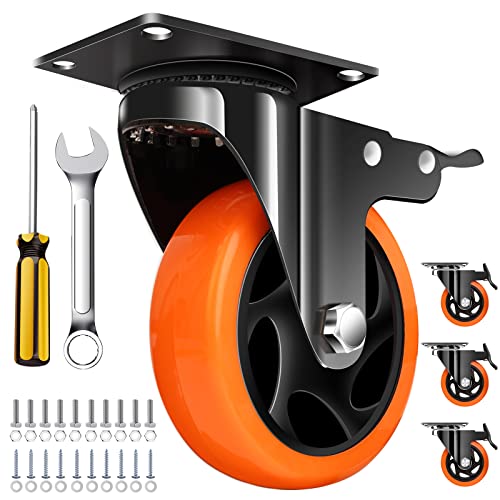 QNCZ 4" Caster Wheels, Outstanding Casters Set of 4 Heavy Duty, Silent Industrial Casters, Locking Casters Wheels for Furniture, Castor Wheels for Cart, Workbench. | Easy to Install, Efficient operation, convenient braking,Silent, Floor friendly,Widely Ap