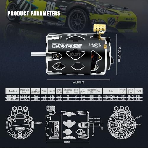 Surpass Hobby 13.5T Brushless Motor Thunder Power 540 Competition Sensored Motor for 1/10th RC Drift Car(Purple 13.5T) - style: Thunder-Drift-Purple 13.5T