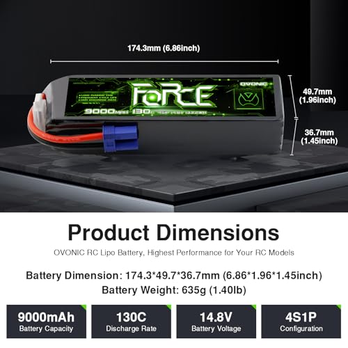 OVONIC Force Series 4S LiPo Battery 9000mAh 14.8V 130C RC attery with EC5 Connector (2 Pack)