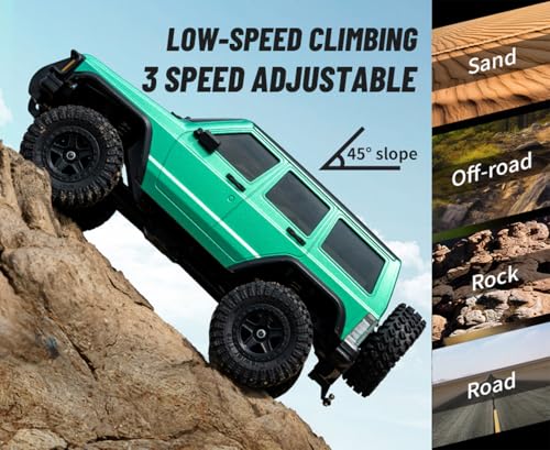 HLSFWDRIVE RC Rock Crawler 4x4 RC Jeep Truck 1/18 Scale All Terrain | Remote Control Crawler 370 Motor Full Proportional Upgraded Chassis 3 Speeds Lighting System‌ Hobby Model Adult