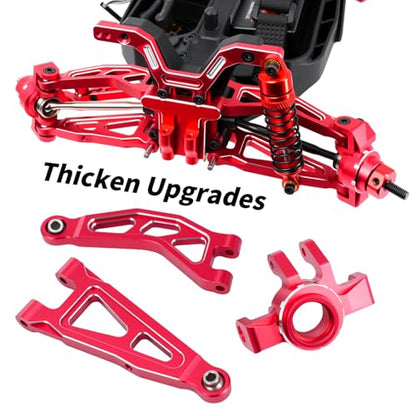 Aluminum Front & Rear Suspension with Steering Knuckles & Rear C-Hubs Upgrade Parts for ARRMA 1/14 Typhon Grom 1/18 Granite Grom (Red) - color: Red