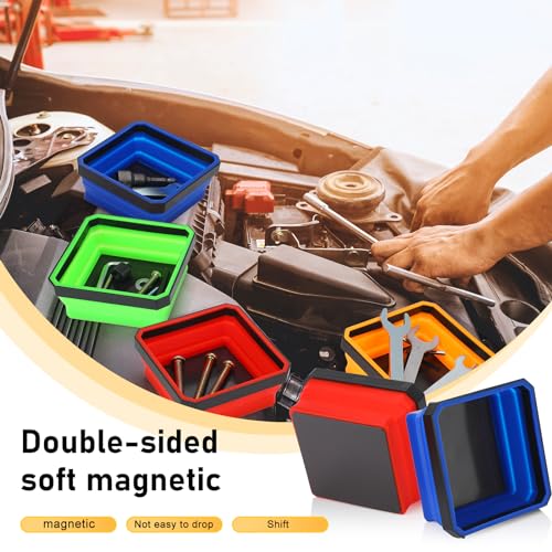 Barydat 10 Pcs Magnetic Tool Tray Collapsible Foldable Parts Trays Set Magnetic Screw Tray Magnetic Parts Bowl Square Silicone Magnetic Tool for Bolts Nuts Washers Pins Screw Parts (Classic Color) - color: Classic Color