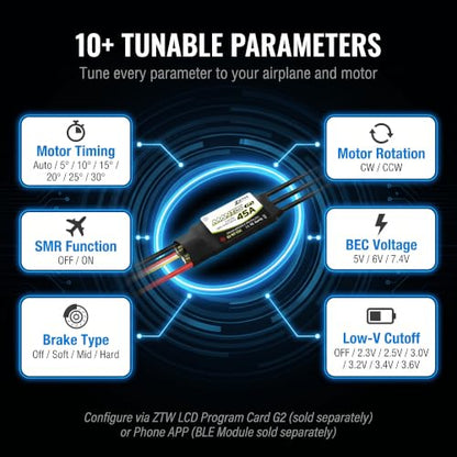 ZTW Mantis G2 45A ESC 2-6S Built-in Switching BEC 5V/6V/7.4V Adjustable 4A Brushless Speed Controller for RC Airplane Aircraft Fixed-Wing