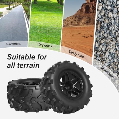 Hobbypark (4-Pack) RC Truck 2.8" Tires & Wheels Rims with Foam Inserts 12mm Hex Hub for 1/10 Electric/Nitro Power Off Road Monster