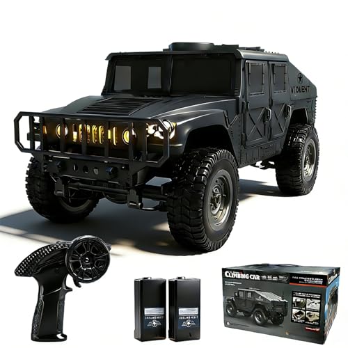 2.4GHz All Terrain RC Military Truck 4WD Remote Control Car Off Road Waterproof with Headlights, Turn Signal Lights and Rechargeable Batteries Vehicle Toy Gifts for Adults Kids Age 8+ (Black) - color: Black